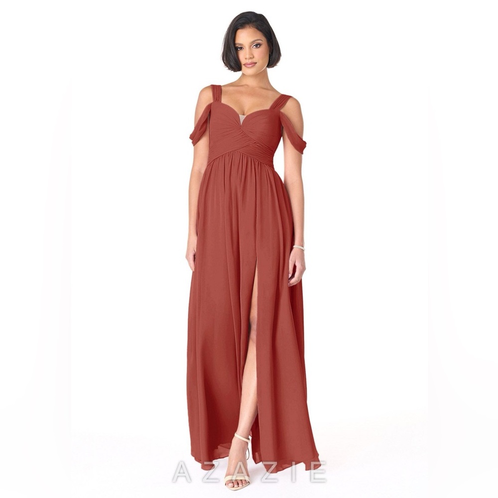 Azazie Lianne Chiffon Dress in Terracotta